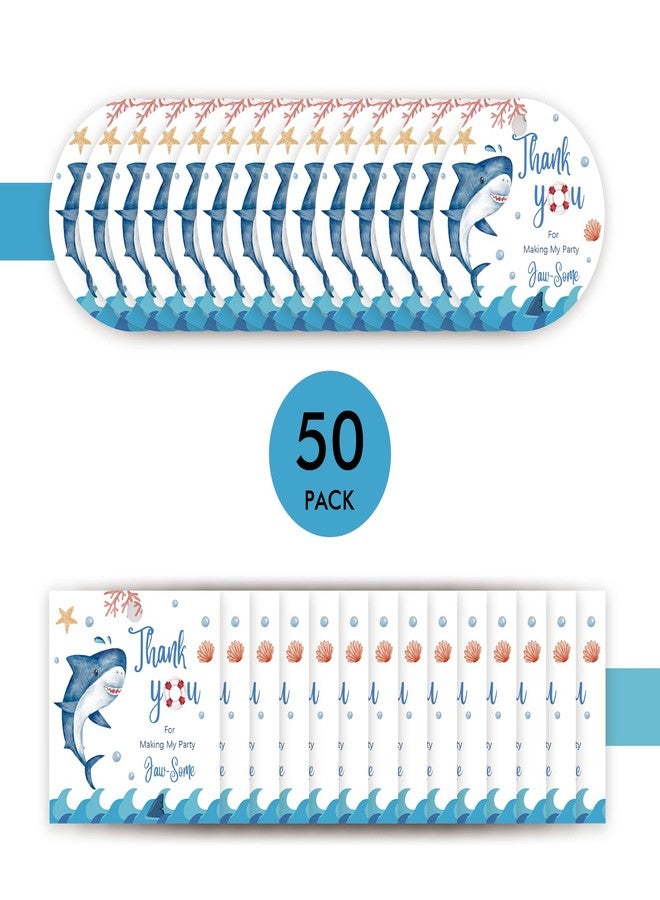 FORSHEEP 50pcs Shark Thank You Tags, Shark Gift Tag with String for Ocean Animal Party, Round Thank You Paper Tags for Shark Birthday/Under The Sea Themed Party Favors - Image 3